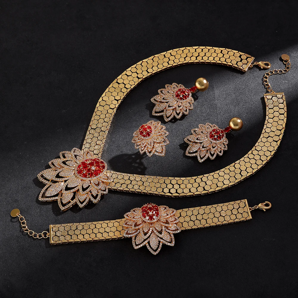 HIBRIDE European and American Style Stereo Light Luxury Jewelry Necklace Earrings Women's Dress Wedding Ball Holiday Gift S-1036