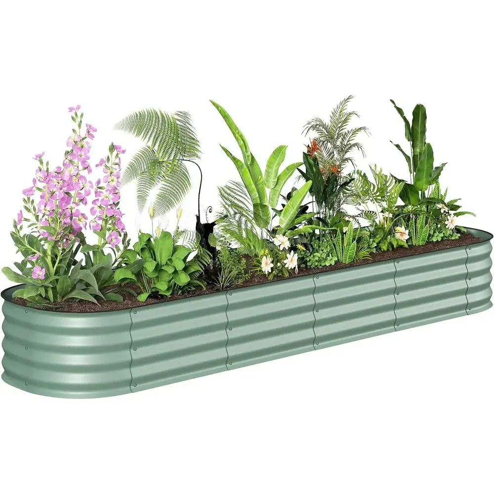 8' x 2' x 1' Galvanized Metal Elevated Garden Bed, Safe Edge, DIY Planter for Flowers, Herbs, and Vegetables, Green