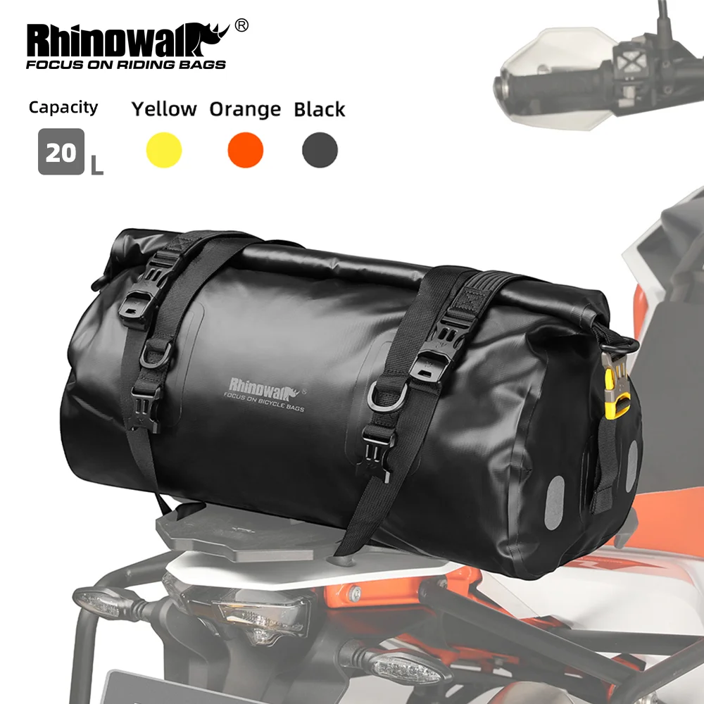

Rhinowalk мотоциклетная сумка на заднее сиденье, водонепроницаемая сухая сумка для седла с двигателем 20 л, переноска для быстрой дорожной багажника