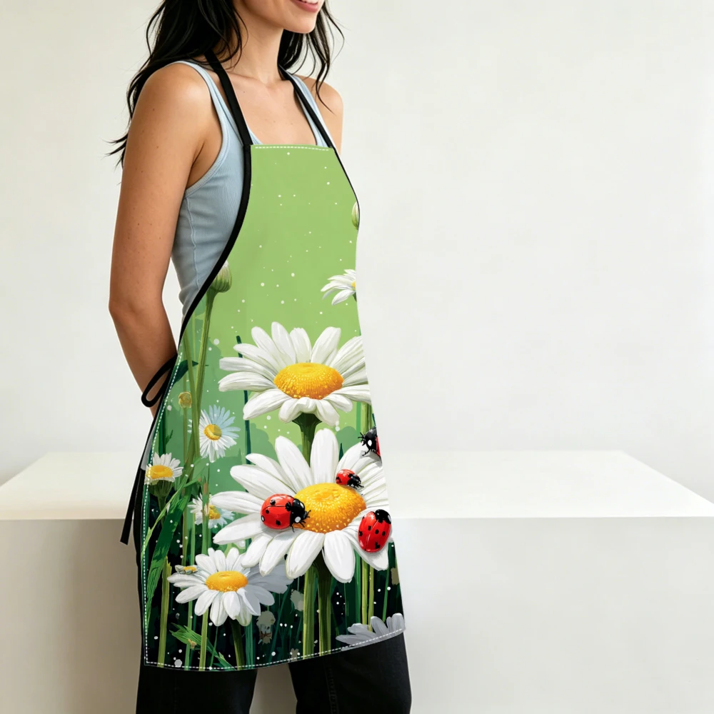 Daisies And Ladybugs Pattern Kitchen Apron Cooking Apron Baking Accessories For Men Women