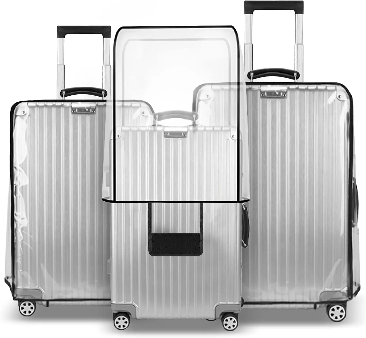 

3-Piece Clear PVC Luggage Cover Set for 20, 24, 28 Inch Suitcases - Waterproof TSA Approved Travel Protectors
