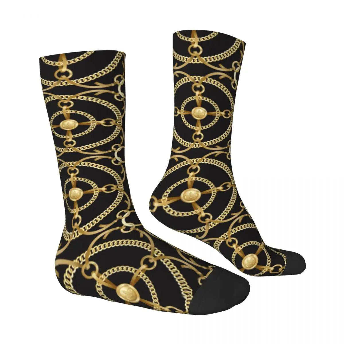 Golden Chain Print Socks Circles Art Korean Stockings Ladies Medium Soft Cycling Socks Winter Graphic Non Slip Socks