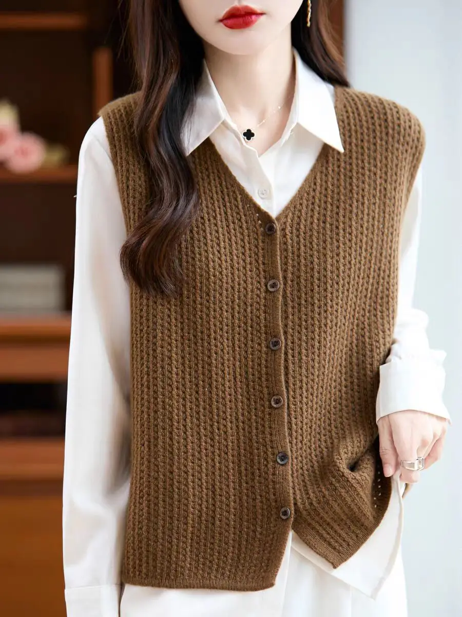 ملابس خارجية جديدة بدون أكمام سترة نسائية محبوكة سترة سوداء على شكل حرف v سترة متماسكة سترة نسائية سترات De Mujer Q1641 #5