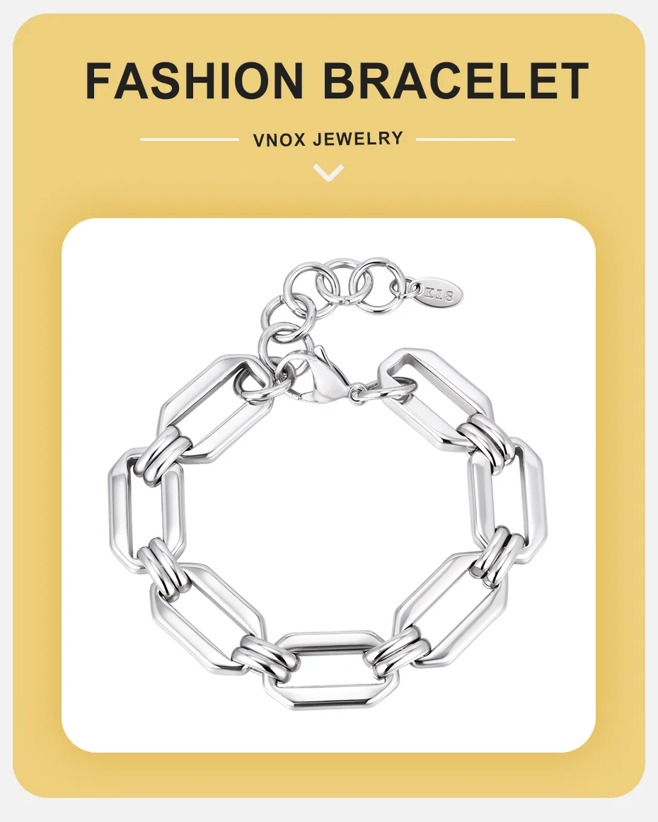 Vnox Minimalistisches Silberbeschichtetes Handgefertigtes Geometrisches Armband Edelstahl Klobige Kettenarmbänder Wasserfester Schmuck Trendiges Geschenk – Detail 1