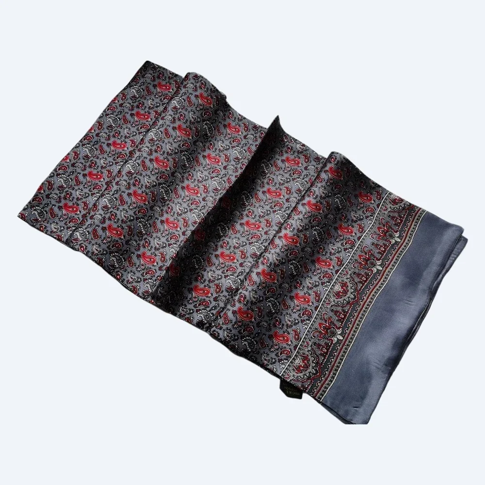 100% lenço de seda paisley masculino vintage longo dupla camada neckerchief cravat elegante preto cinza