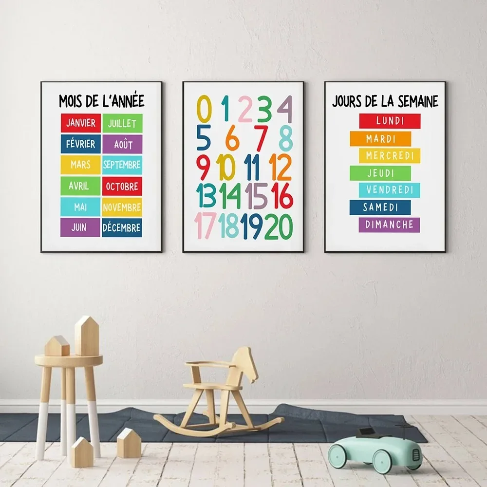 1PC  Playroom Wall Alphabet Numbers French Educational Prints Classroom Posters Home School Learning Kids Wall Decor Canvas P