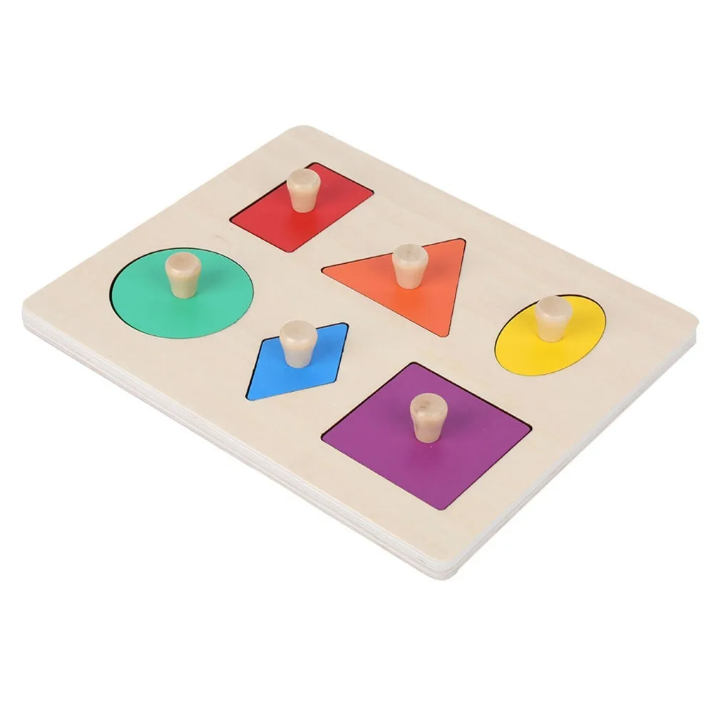 Colorful Wood Shape Puzzle Solid Construction Fine Motor Skill Geometric Shape Board Hand Eye Coordination Geometric Shape