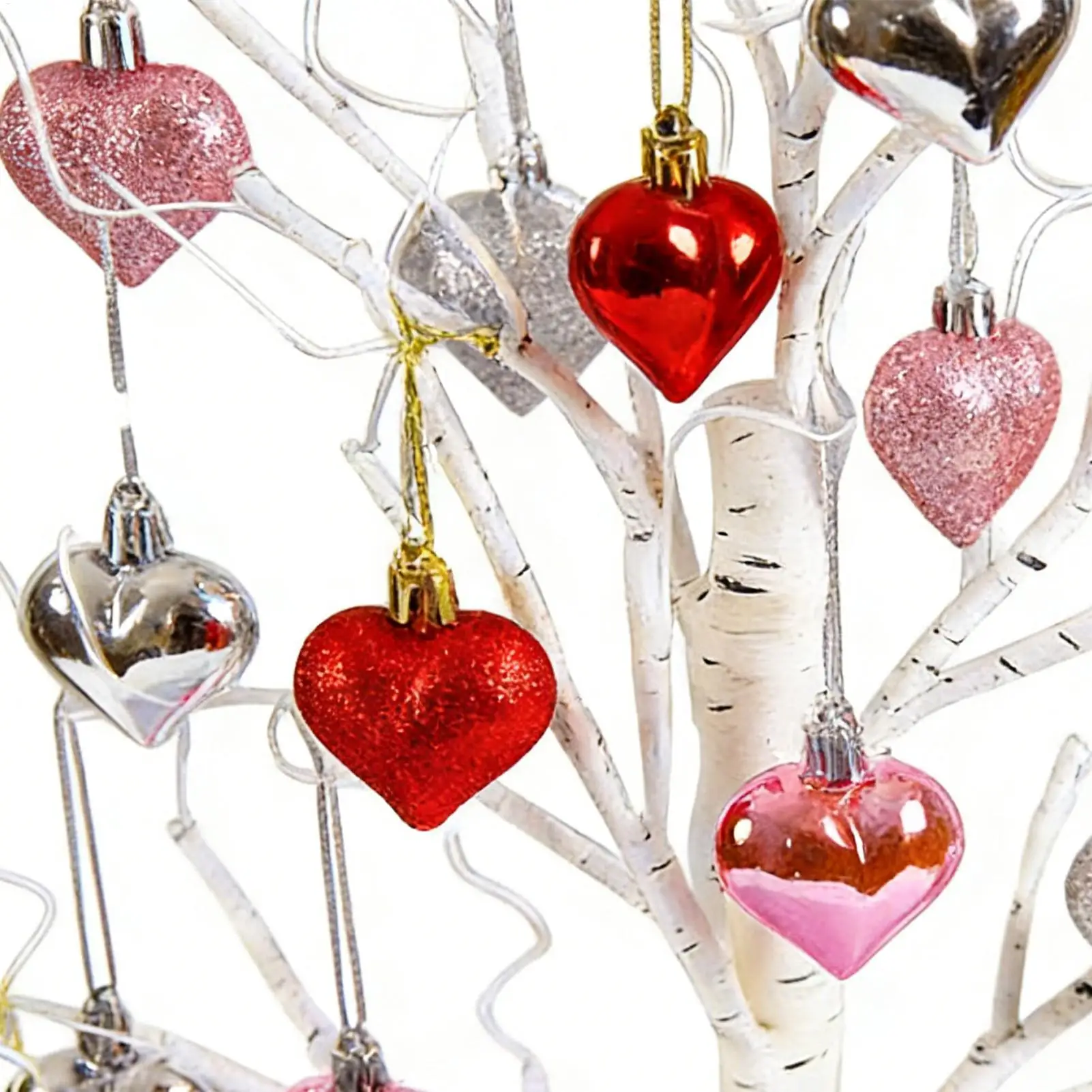 Valentine Tree Romantic Glow Birch Decoration with Timer 24 LED Lamp Light Tree with 18 Heart Ornaments for Home Indoor Tabletop