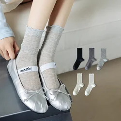 Kave 5 pairs/lot Lace Sweet Socks Medium Tube Spring Summer Women Thin Breathable Mesh Lolita Socks White Stacking Socks