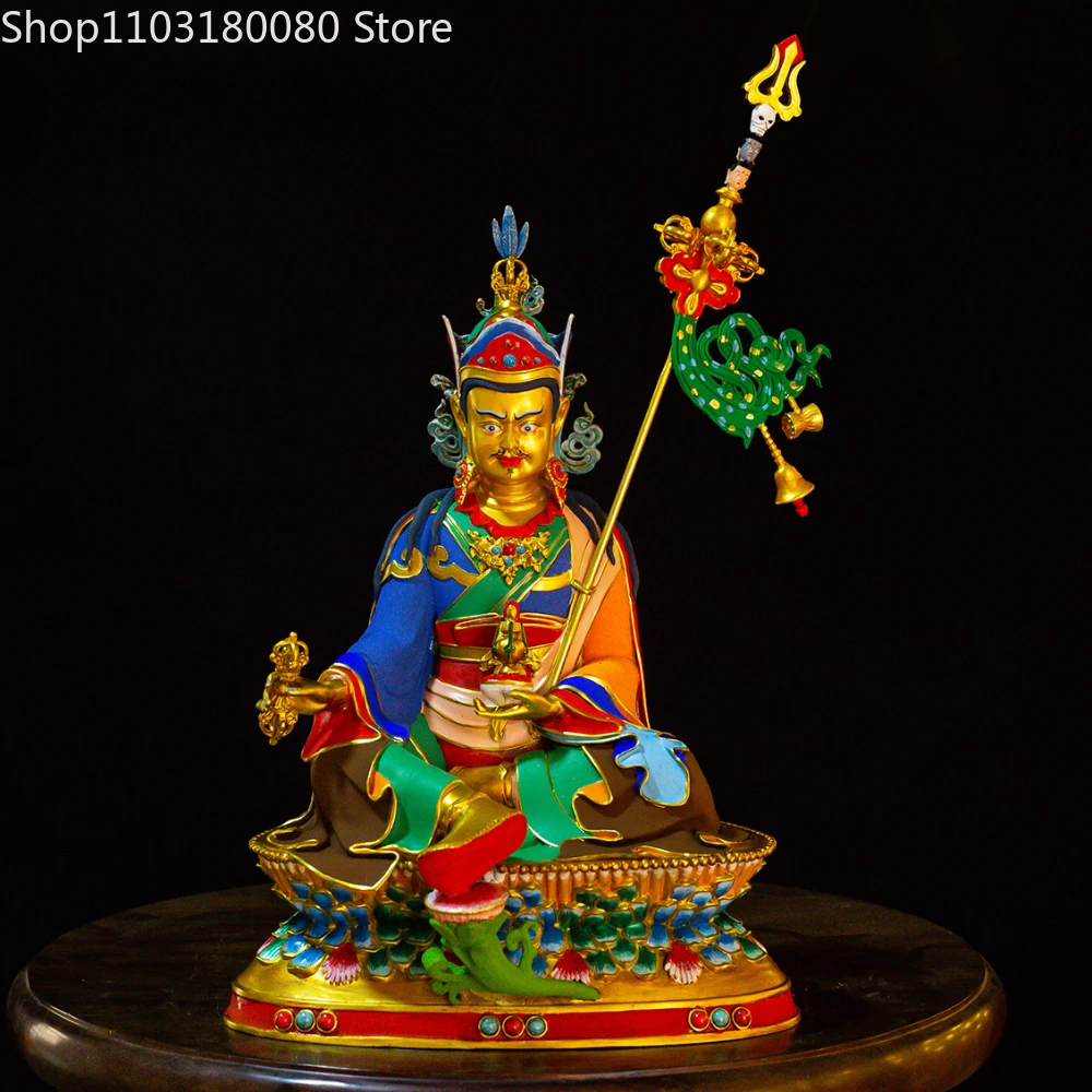 30cm Copper carving/gilding/color painted Padmasambhava buddha statue Tibet buddhism Guru Rinpoche sculpture Large size decor