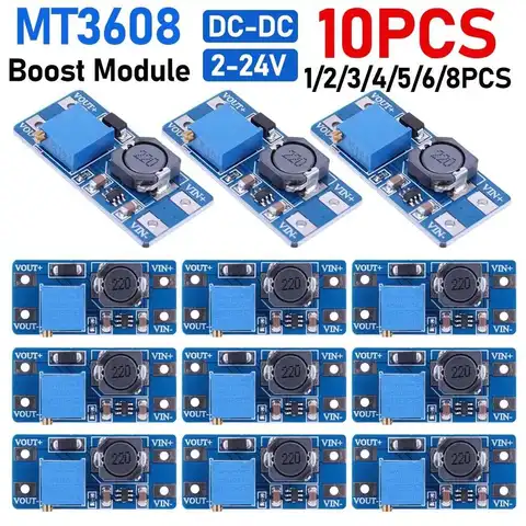10PCS MT3608 DC-DC Step Up Converter Adjustable Booster Power Supply Module Voltage Regulator 2A Max 2V-24V To 5/9/12/28V