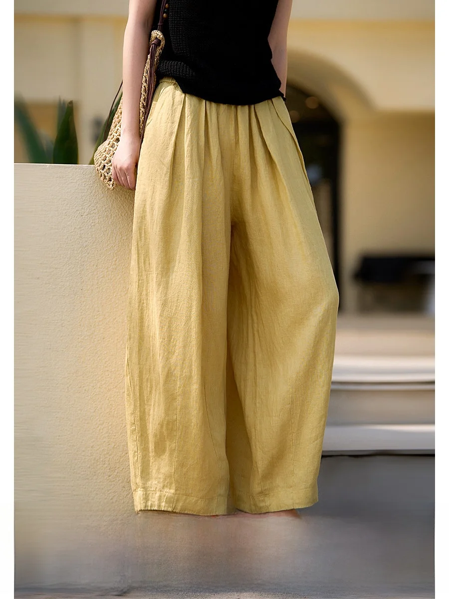 

XiaoHanGe Linen Balloon Pants Women's Loose Comfortable Breathable Summer Casual Trousers Lightweight Natural Coolness
