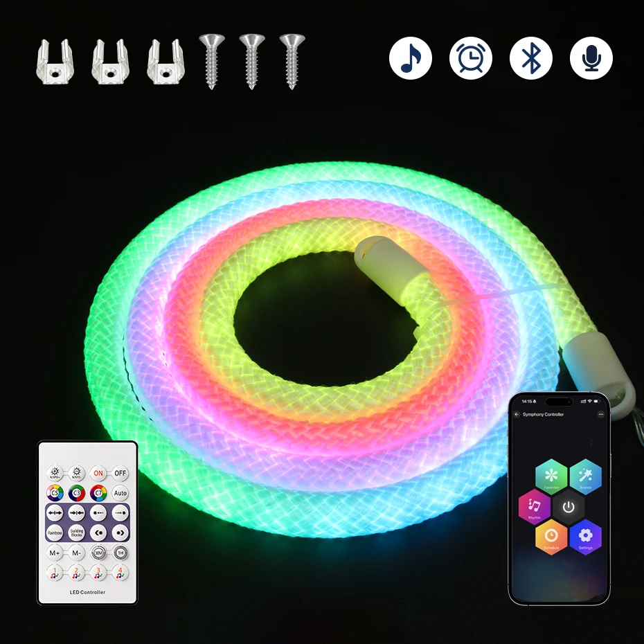 RGB-IC 360 °   Runde Netzartige Neon-LED-Lichtleiste DC5V USB 67LEDs/m 1m-5m IP67 Wasserdicht Bluetooth APP Fernbedienung Musik-Synchronisation