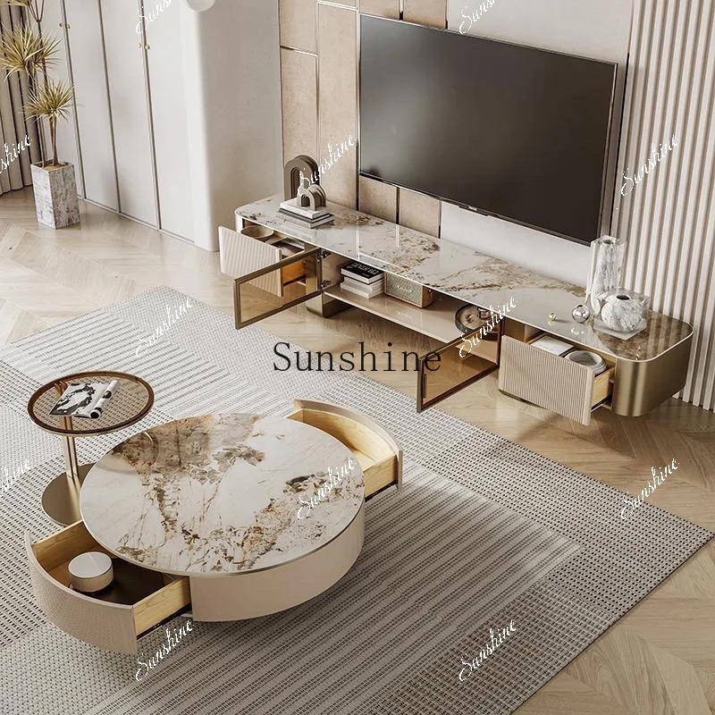 Simple household modern small apartment cream wind rock slab advanced sense TV cabinet combination   TF