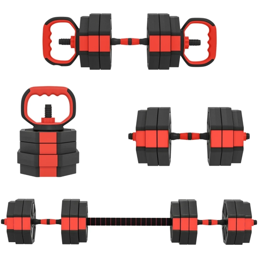 Juego de Mancuernas Ajustables 4 en 1 de 25 kg, Multifuncional para Gimnasio en Casa, Barra, Kettlebell, Soporte para Flexiones, Agarre