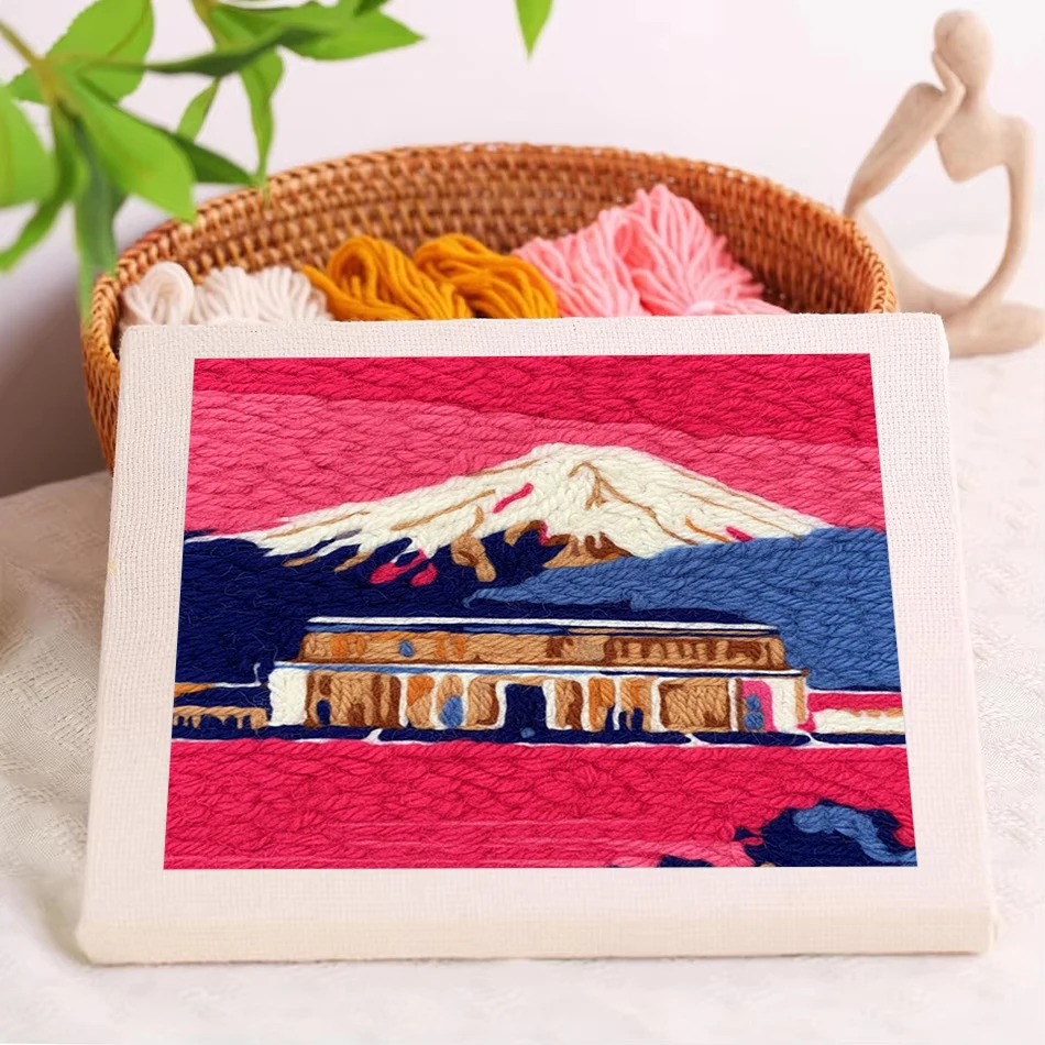 25x25cm Punch Needle Embroidery Kit for Beginners Landscape Sewing Kits for Adults Handicrafts Poking Embroidery Yarn Painting