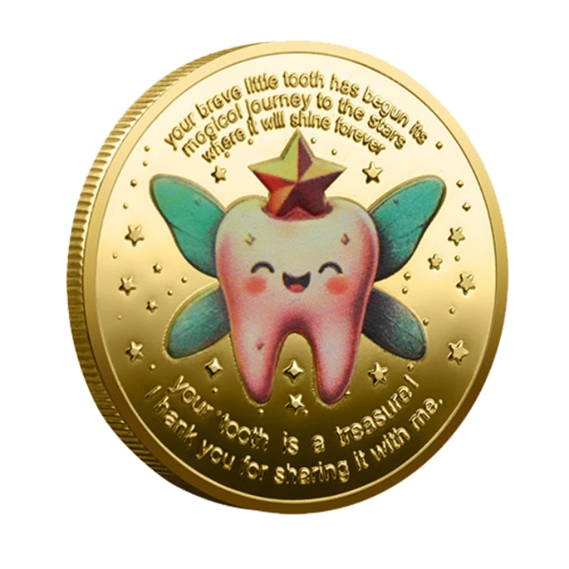عملات معدنية قابلة للجمع مطلية بالذهب من The Tooth Fairy، عملات تسنين سعيدة، أسنان الأطفال، عملات محظوظة #3