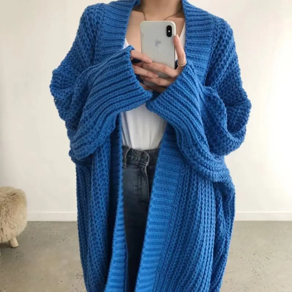 

Autumn Korean Retro Lazy Style Loose Mid-Length Sweater Casual Slit Asymmetrical Knitted Jacket Women's Fashion Top