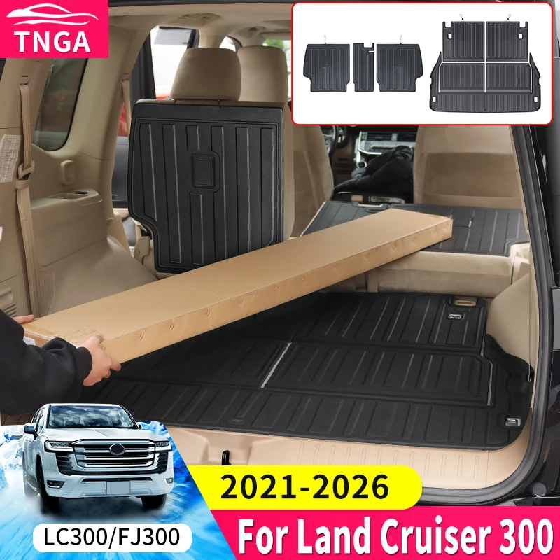 

Для Toyota Land Cruiser LC300 300 J300 2021-2026: Нескользящий, водонепроницаемый, износостойкий коврик в багажник и накладка на спинку сиденья – аксессуары для интерьера