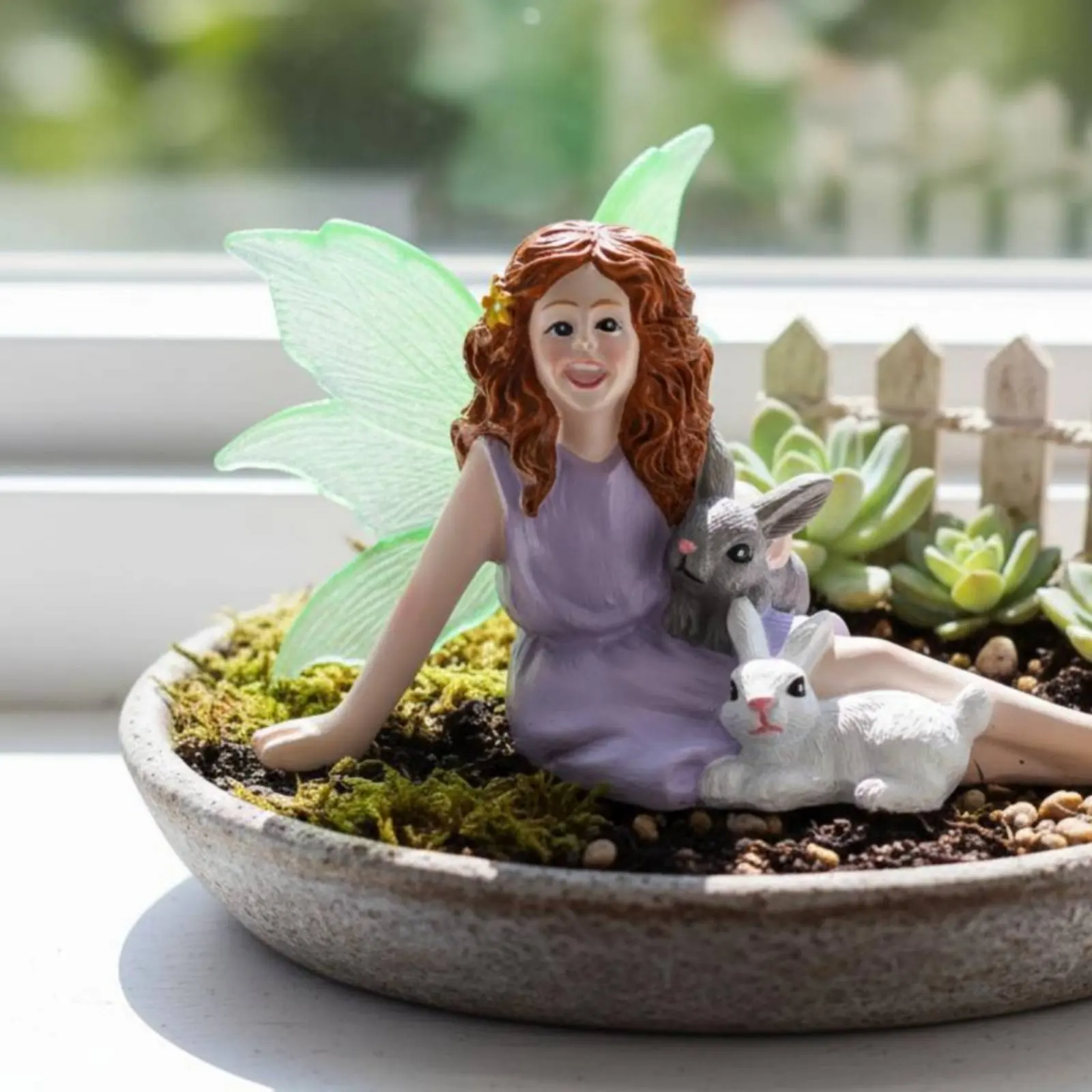 Girl and Rabbit Figurine Resin Micro Landscape Ornament Succulent Pot Decoration Cute Fairy Garden Decoration Fantasy Design view 3