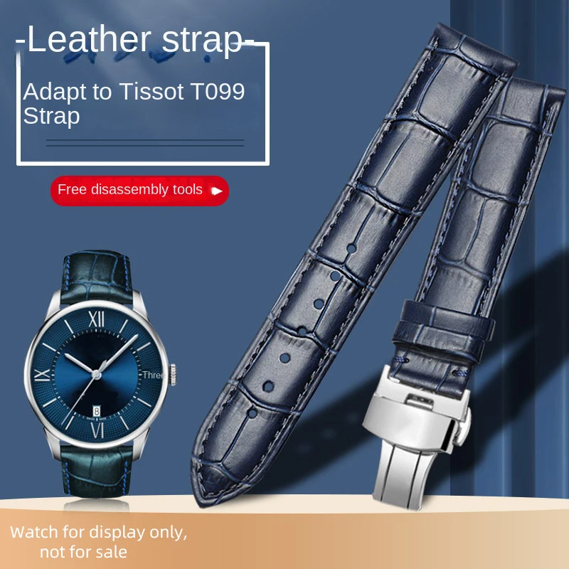 

For Tissot 1853 Durur Men's T099 bands T099.407 T099408 T068427A leather strap bracelet 21mm butterfly buckle blue watchband