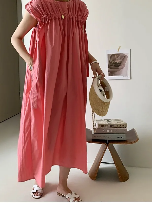 กระชับสัดส่วนดีไซน์วินเทจเซนส์ประตูตงดา Ins Dr Knot Svel Long A-Line Summer Stripe Pattern Women's Dr