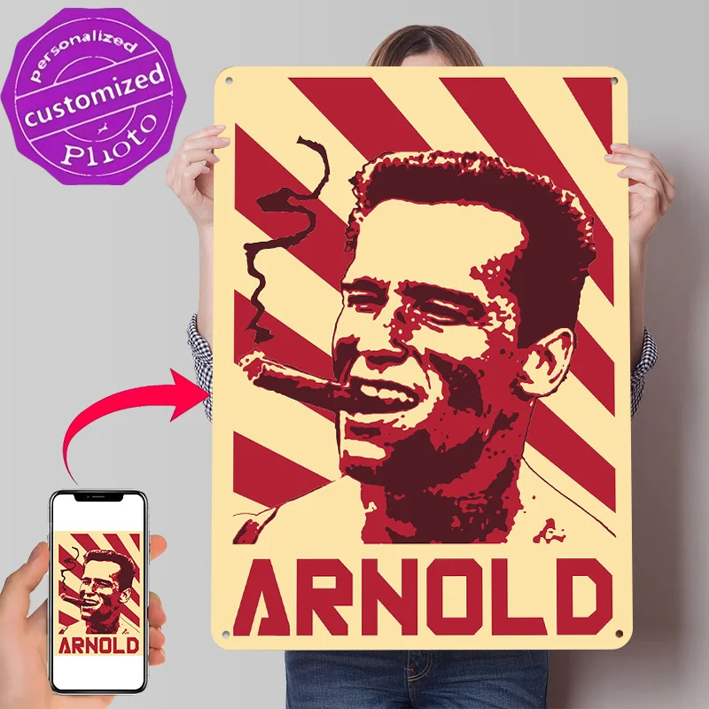 Arnold Retro Propaganda 3D Printed Texture Poster Personalized Wall Art Retro Metal Tin Signs for Wand Deko Bar Accessories Room