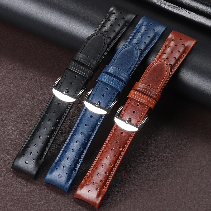 男性と女性のためのユニバーサルオイルワックスレザーストラップ,湾曲したエンドバンド,牛革ブレスレット,時計アクセサリー,高品質,20mm, 22mm