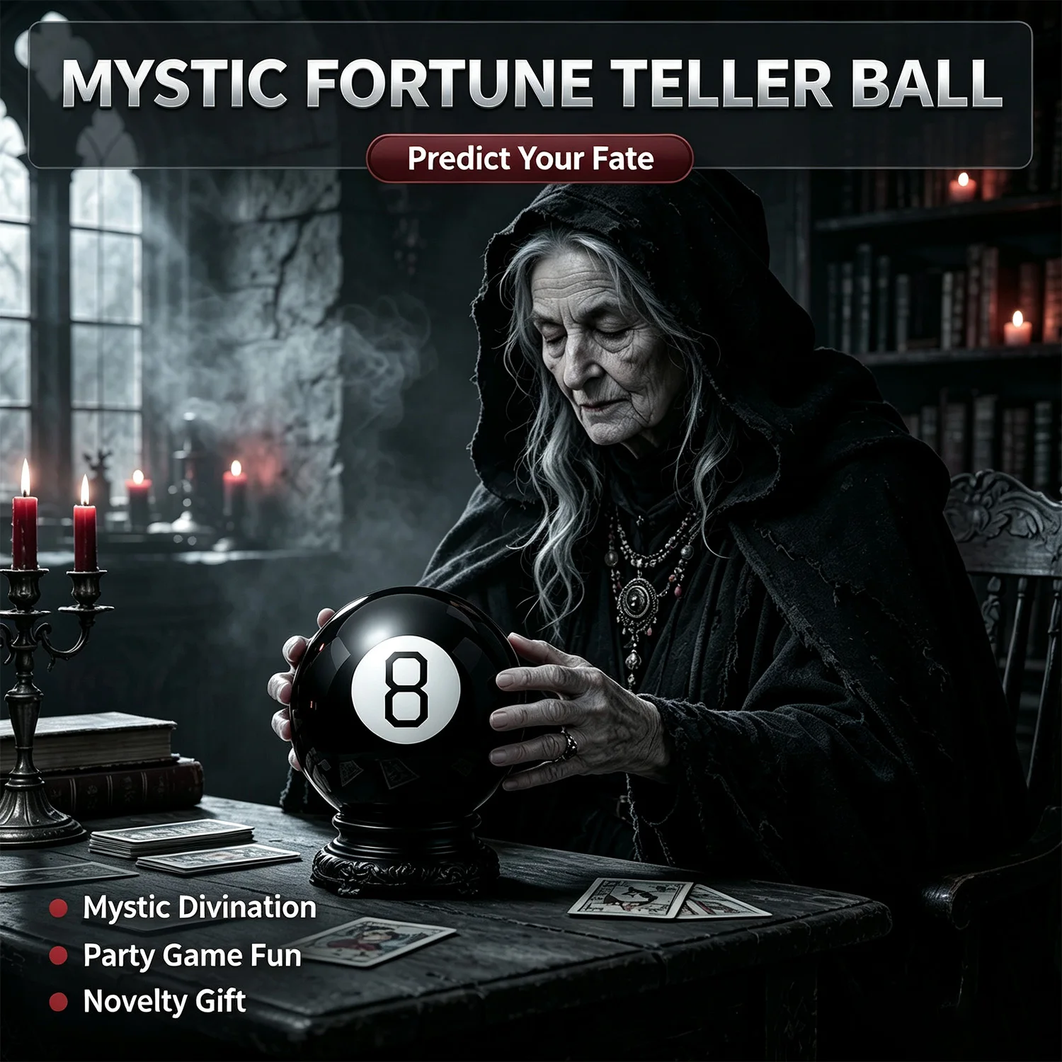 Mystic 8 Ball Divination Tool, Glossy Black Crystal Sphere for Tarot Reading, Meditation Space & Occult Altar Display