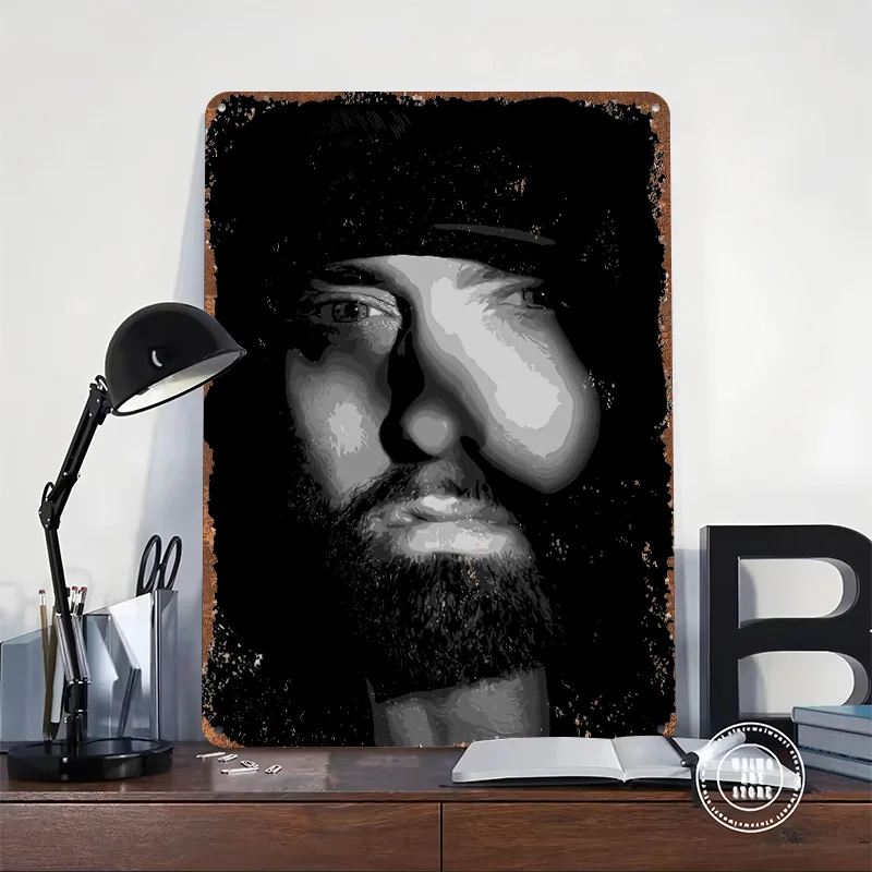 Monochrome Portrait of a Bearded Man Poster Retro 3D Printed Metal Signs Customized Wall Hanging Gift for Vintage Home Decor
