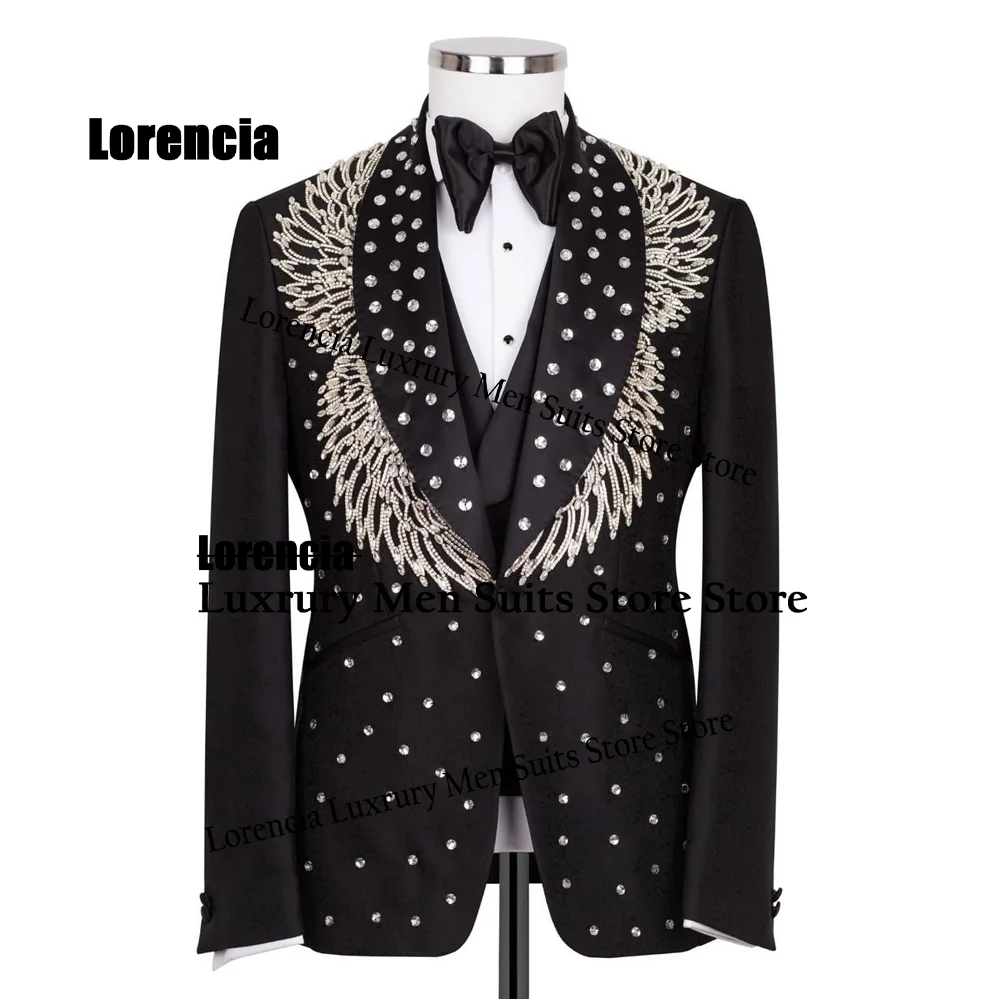 Customized Beading Men Suits For Prom Groom Intricate Crystal Sequin Male Wedding Party Elegant Blazer 2 Pieces Set Tuxedos Slim