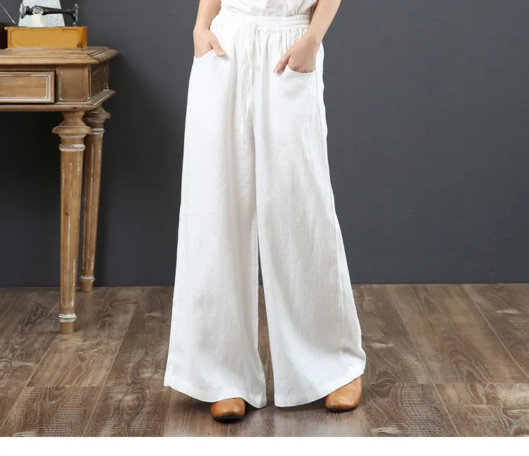 Cotton and Linen Women's Pants Loose Large Size Wide-leg Pants Spring Summer  High Waist Mopping  Straight-leg Pants 2025