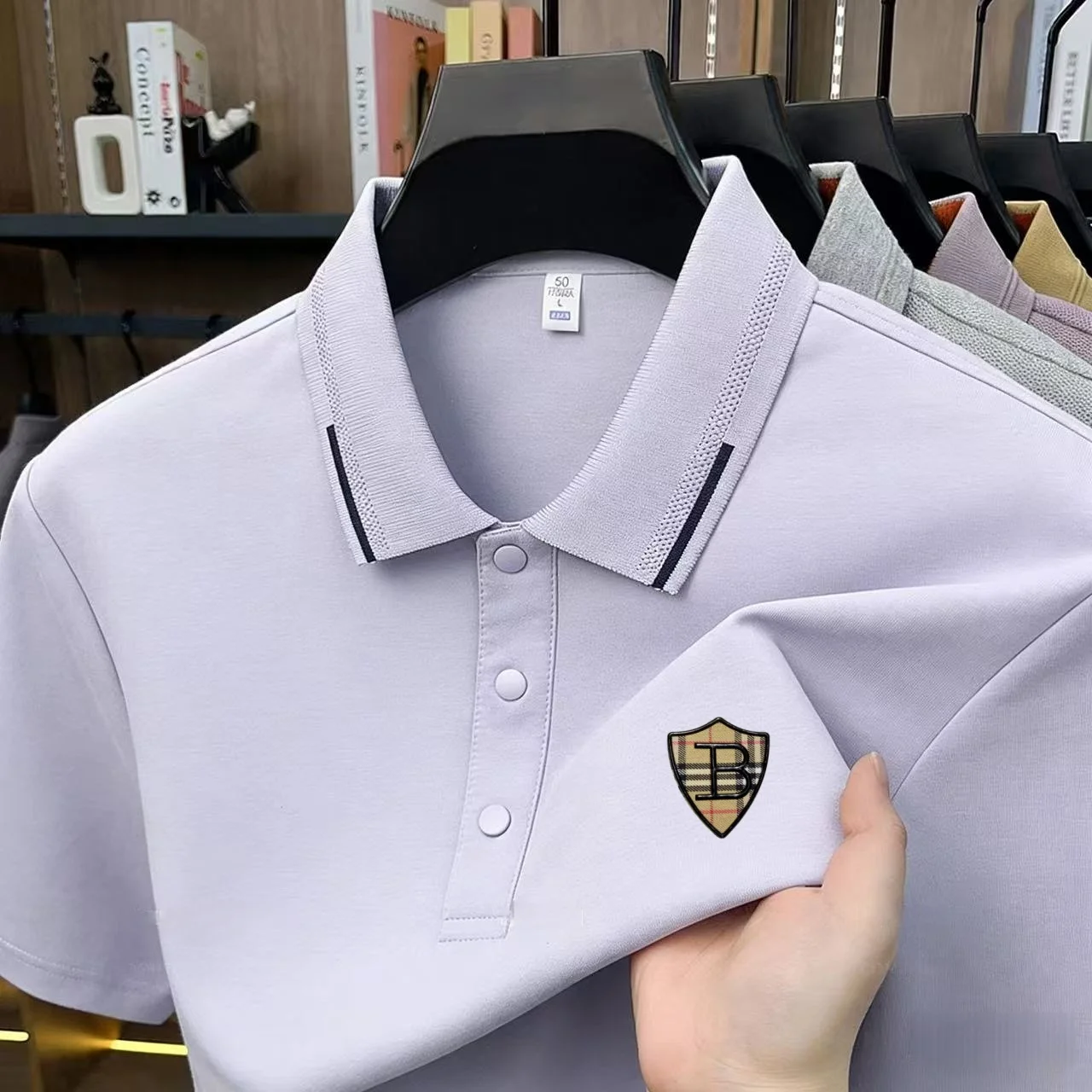 Summer men's high-end new short sleeved lapel fashion polo shirt brand micro printed printed pattern business casual T-shirt top