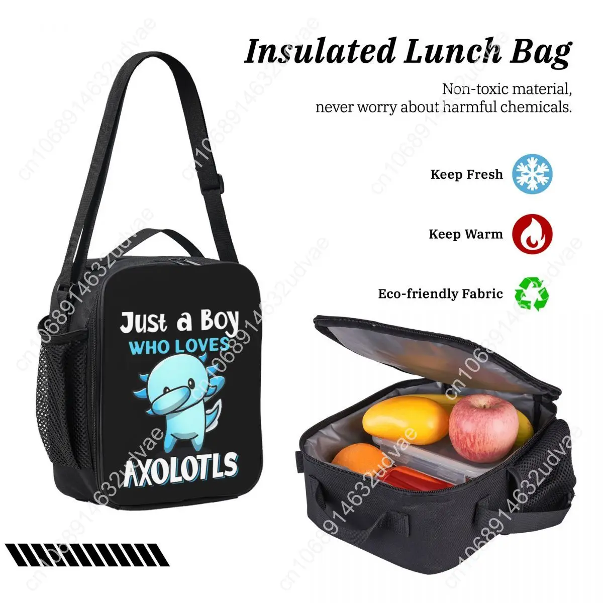 Just A Boy Who Loves Axolotls Backpack Student Boys Girls BookBag School Bag Shoulder Bags 3ps Insulated Lunch Bag Pencil Case