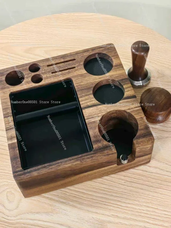 Walnut Coffee Tamper Station Set Knock Box Distributor Tamper 58mm Wooden Holder Espresso Machine Accessories