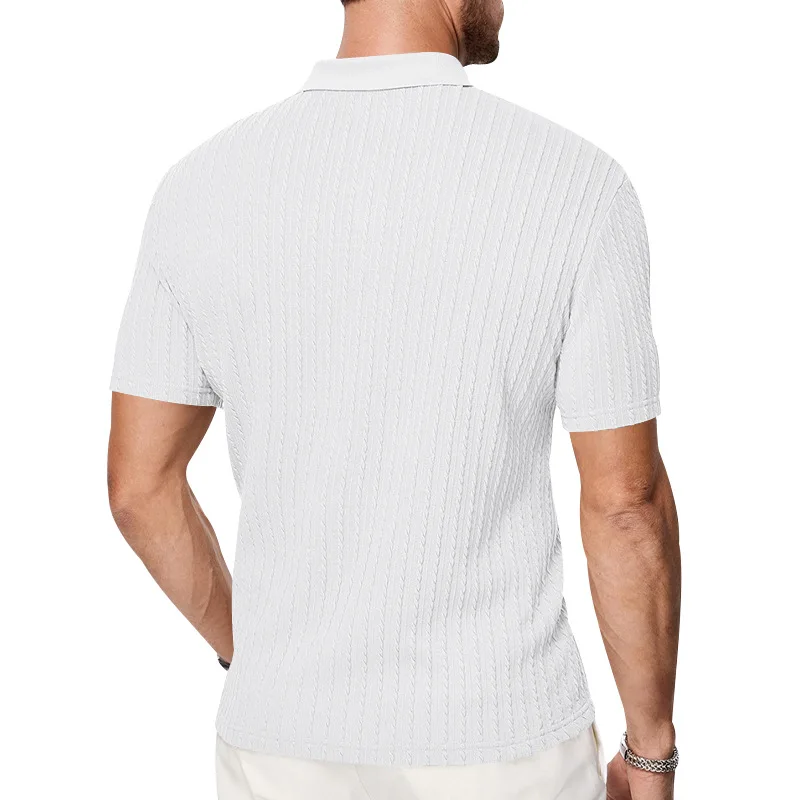 Europäisches und amerikanisches Sommer-Herren-Polohemd mit lockerem Jacquard-Strickmuster, geknöpft, kurzärmelig, auf Lager – Detail 12