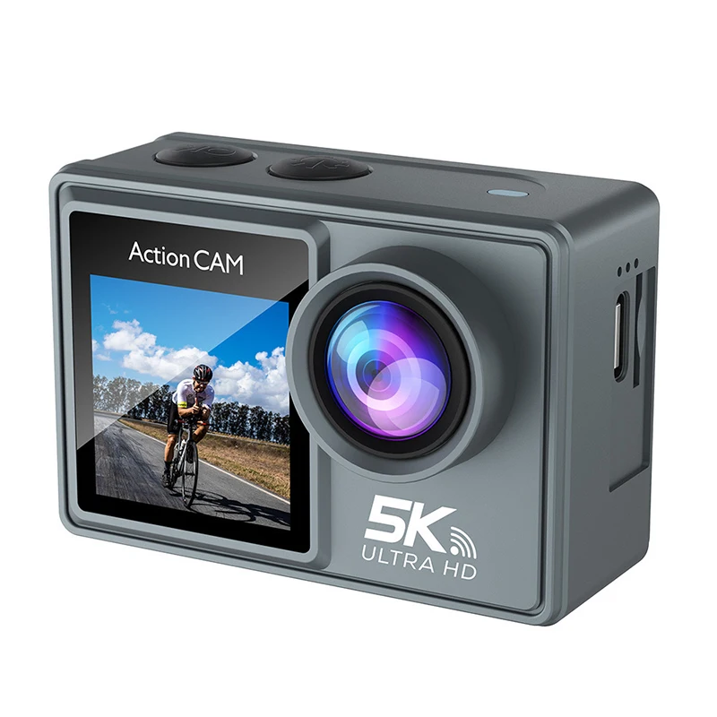 HD 5K 30FPS Action Camera Dual LCD Screen IPS Touch 170° Wide Angle Waterproof 48 MP Sport Camera With Wireless Mic