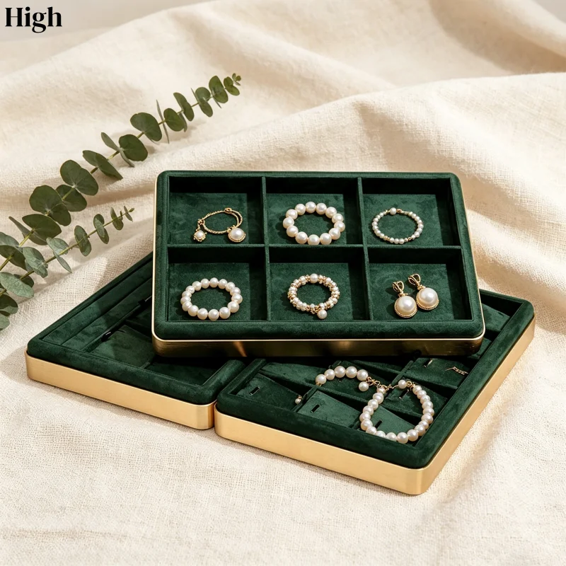Premium Metal Frame Jewelry Display Tray, 6-Compartment Earring Ring Necklace Organizer, Pendant Storage Case for Boutique Shop