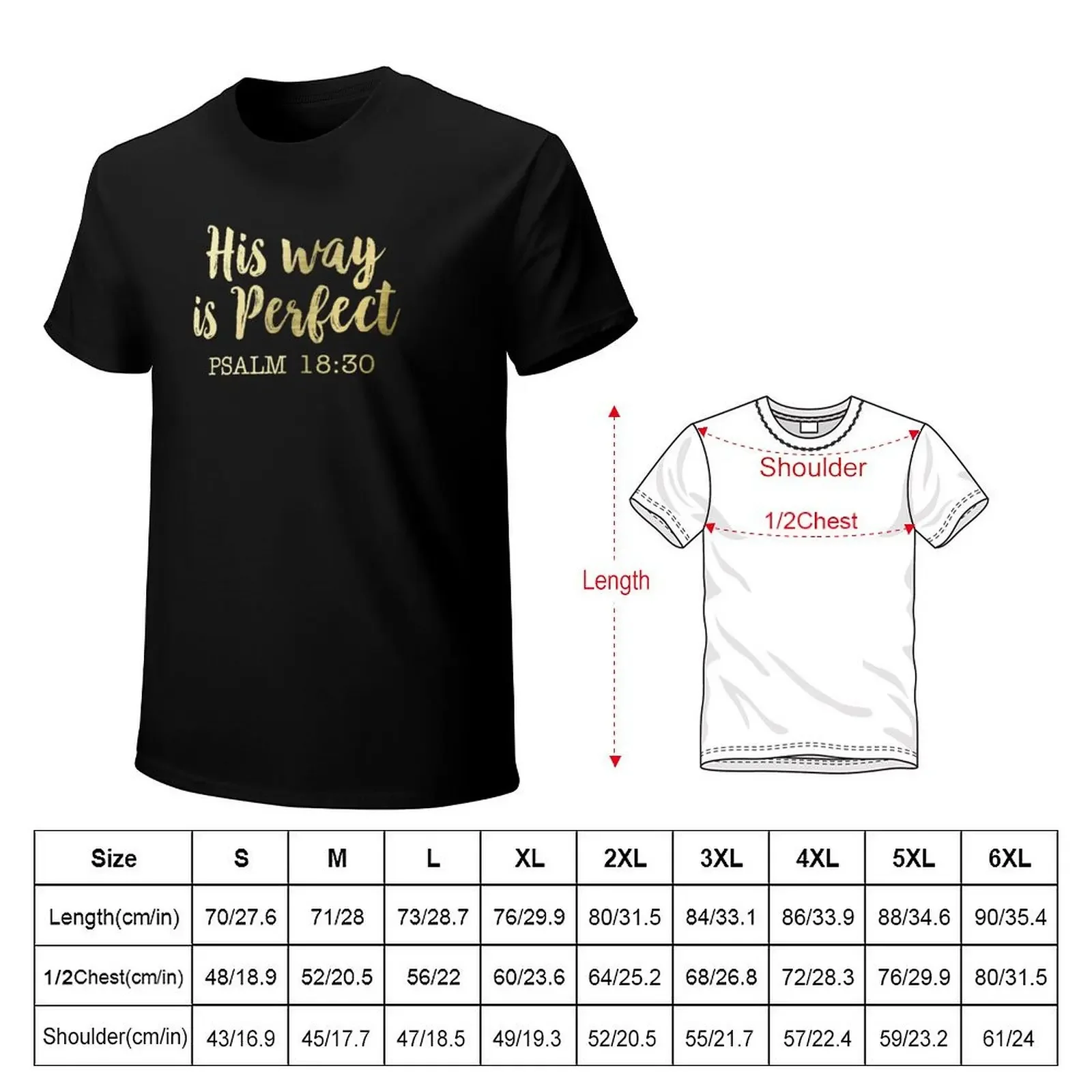 Psalm 18:30 Gold Typography T-Shirt anime tshirt anime stuff blanks graphics Men's clothing