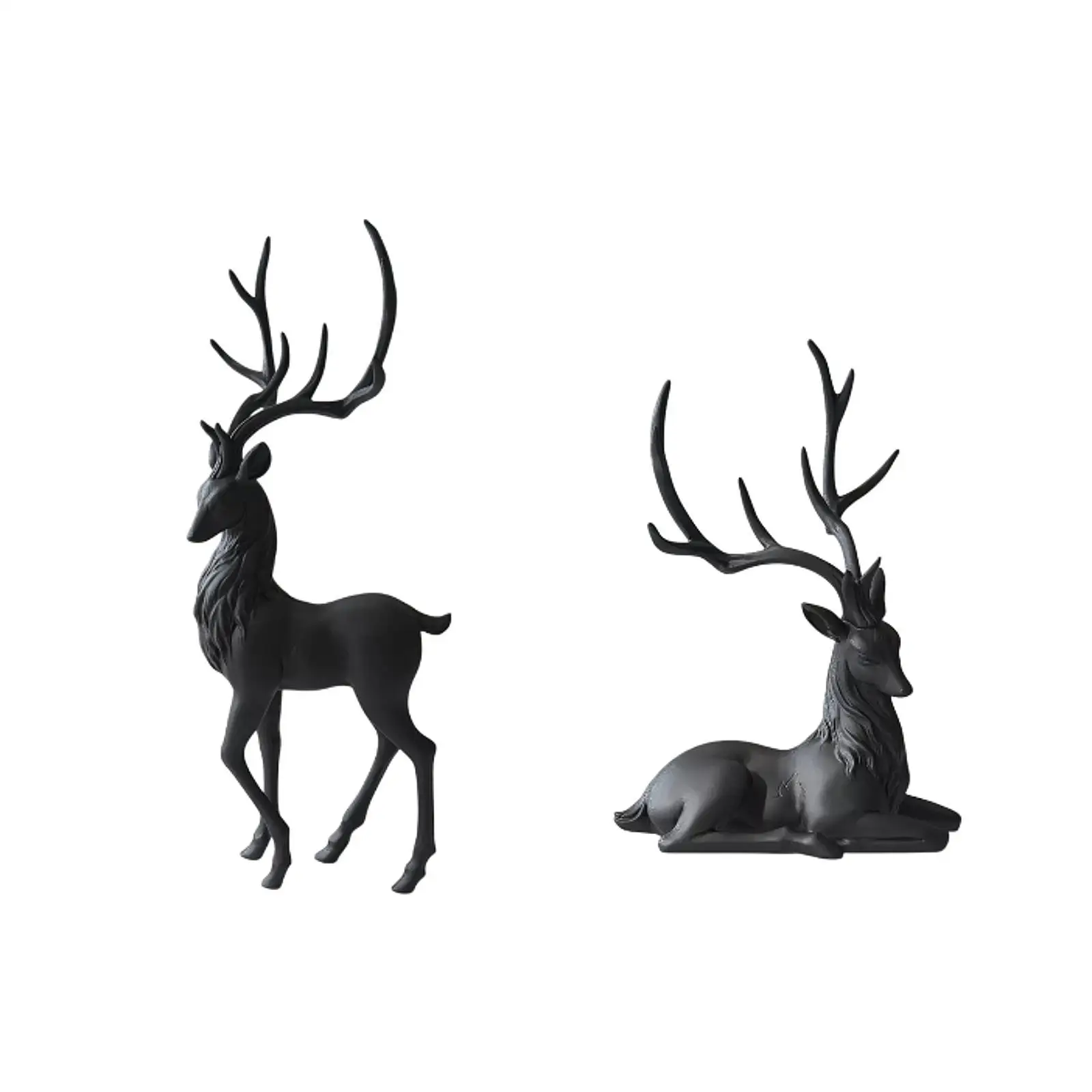 Black Deer Statue Knack Elk Craft Sculpture for Desk Living Room TV Cabinet