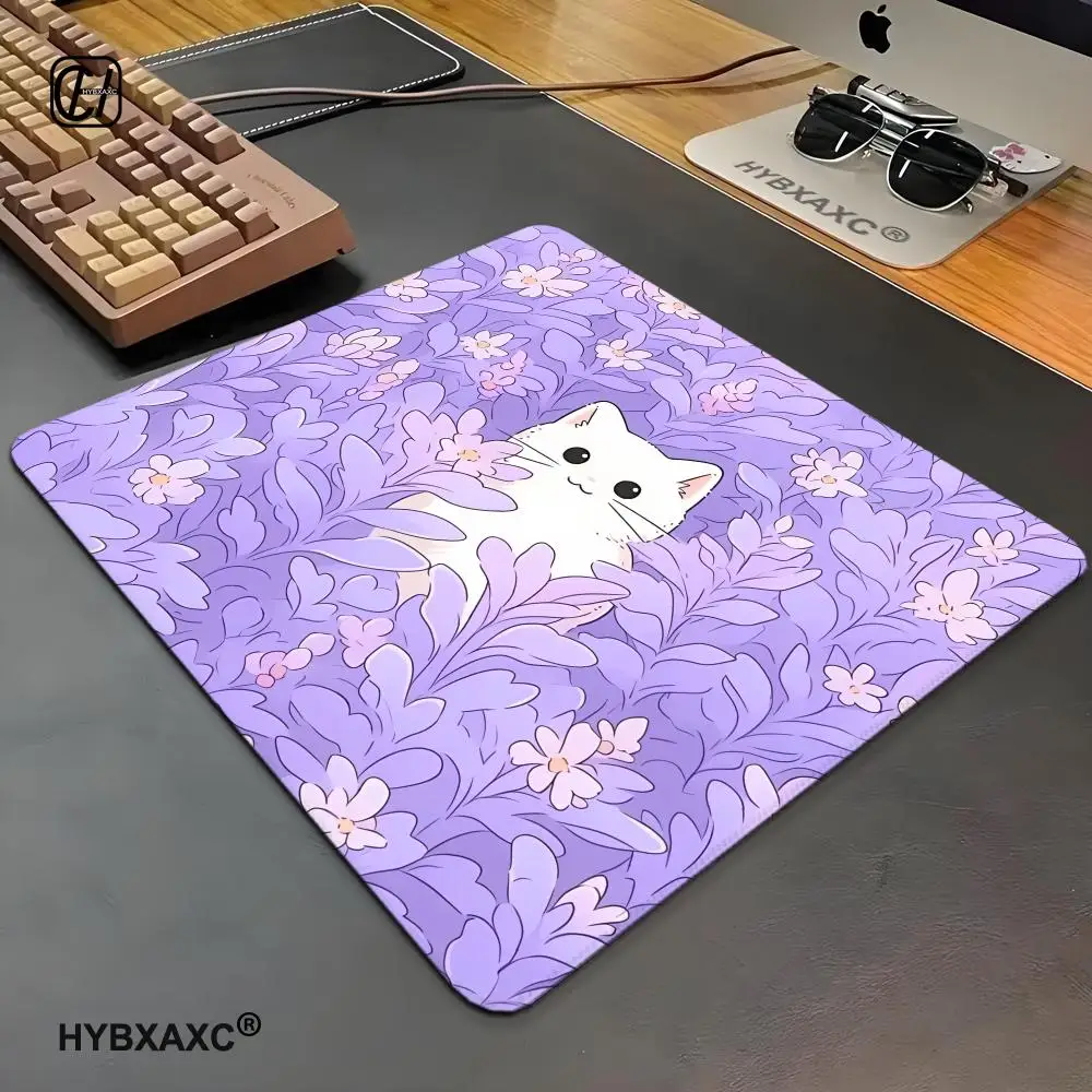 30X25 Cute White Cat Desk Pad Purple Lavender Mouse Pad Small Pad Computer Keyboard Wireless Mouse Boy Girl Gift for Play Games