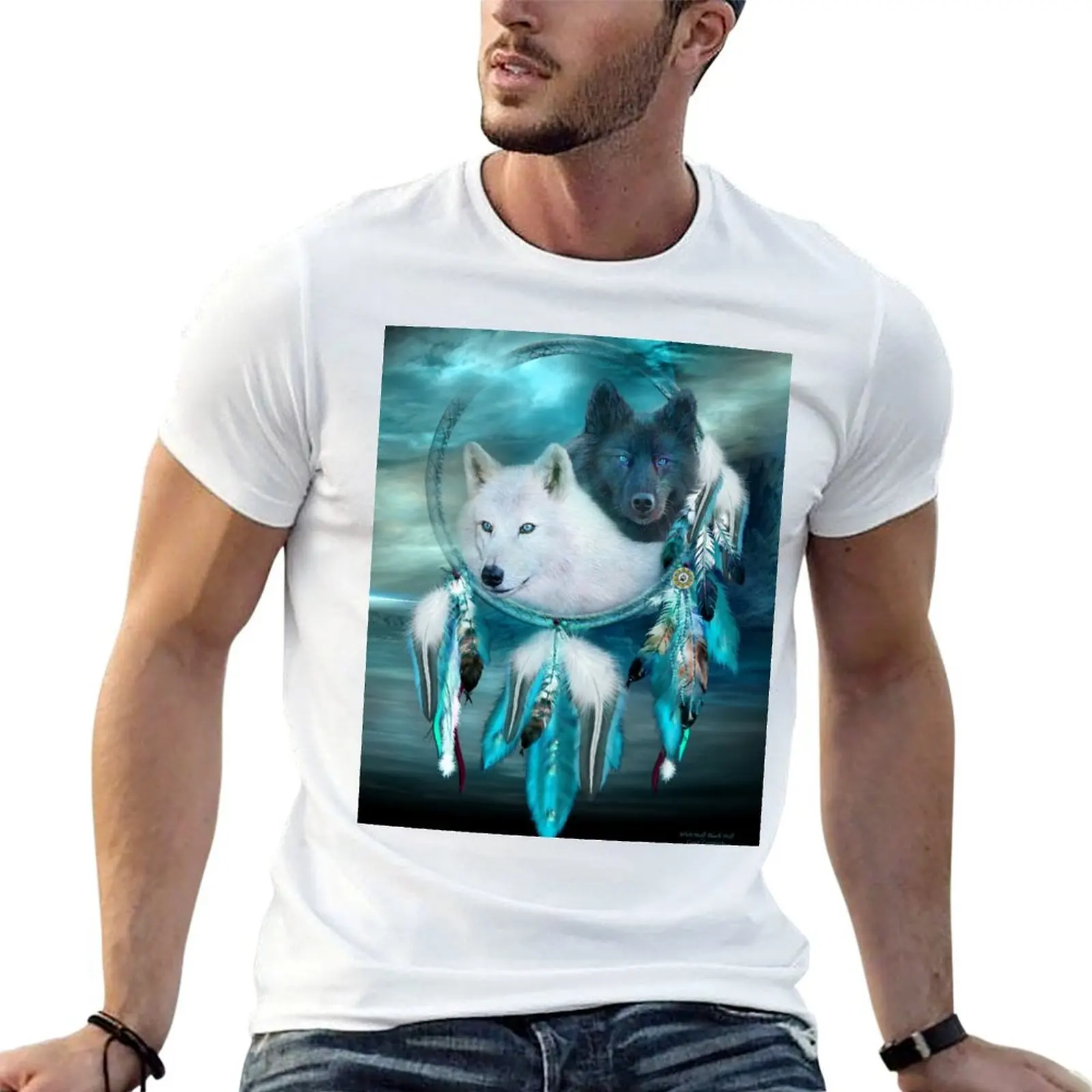 Dream Catcher White Wolf Black Wolf T-Shirt funny costumes shirts graphic tees black t-shirts for men