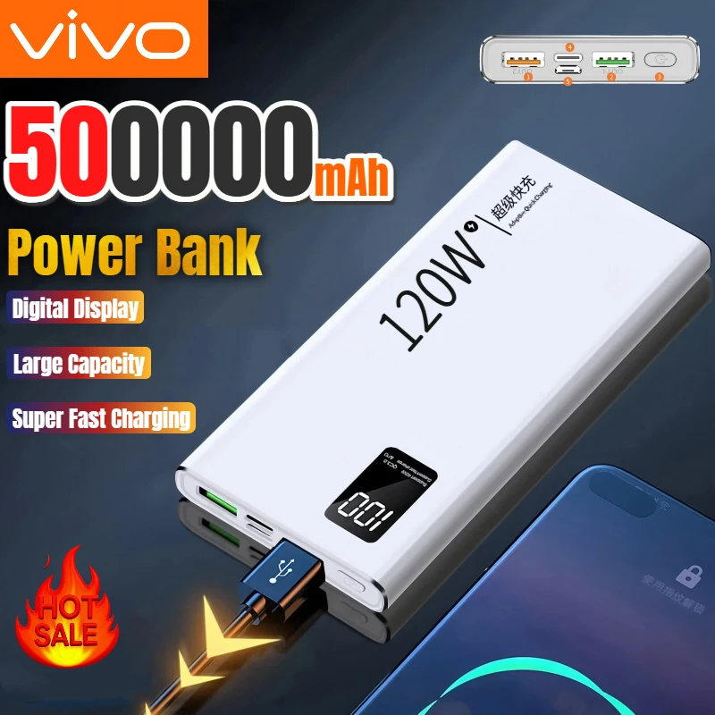 

Портативный внешний аккумулятор VIVO 500000 мАч с большой емкостью и сверхбыстрой зарядкой для iPhone, Samsung и всех телефонов