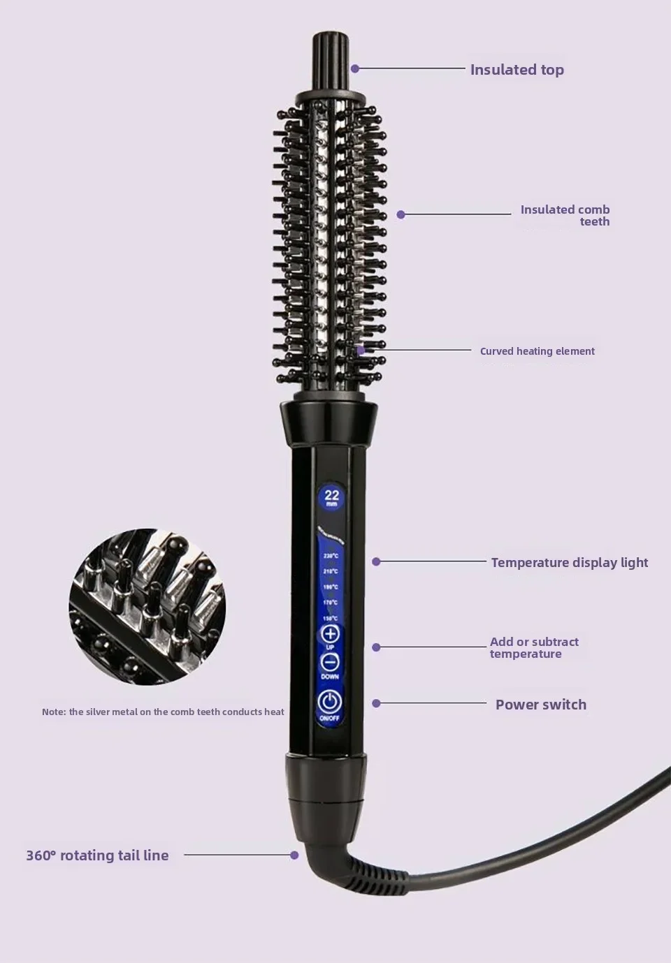 High quality Negative Ion Electric Hot Air Comb Anti-scald Round Brush Multi-functional Straightening Curling Comb For Short Hai