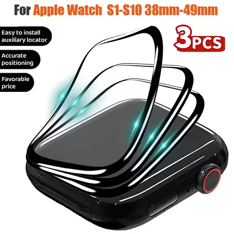 3PCS Protector Film For Apple Watch 44mm 45mm 40mm 41mm 49mm 38mm Curved Screen Protectors iwatch series 8 7 9 Ultra 10 42/46MM