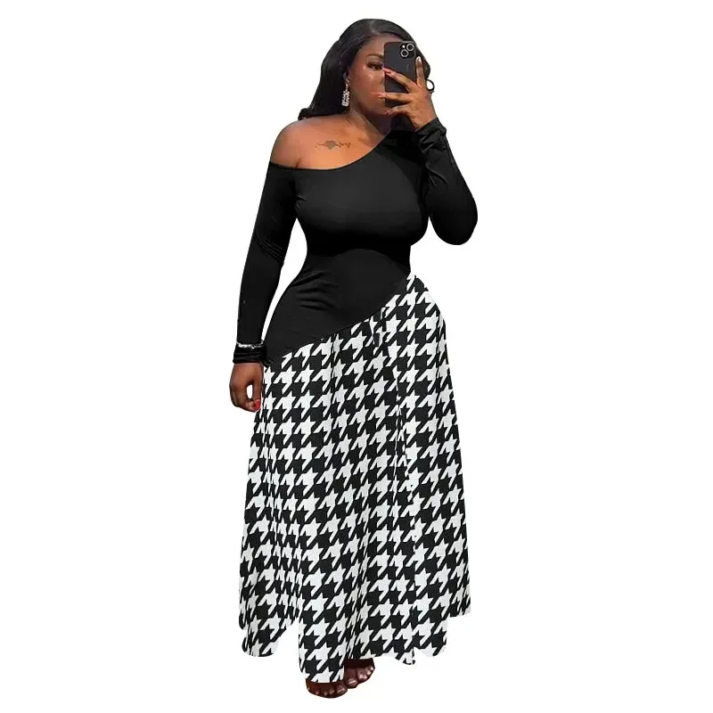

L-4XL Plus Size African Dresses for Women Spring Fashion Polyester Long Sleeve Printing Long Maxi Dress Dashiki Africa Clothing
