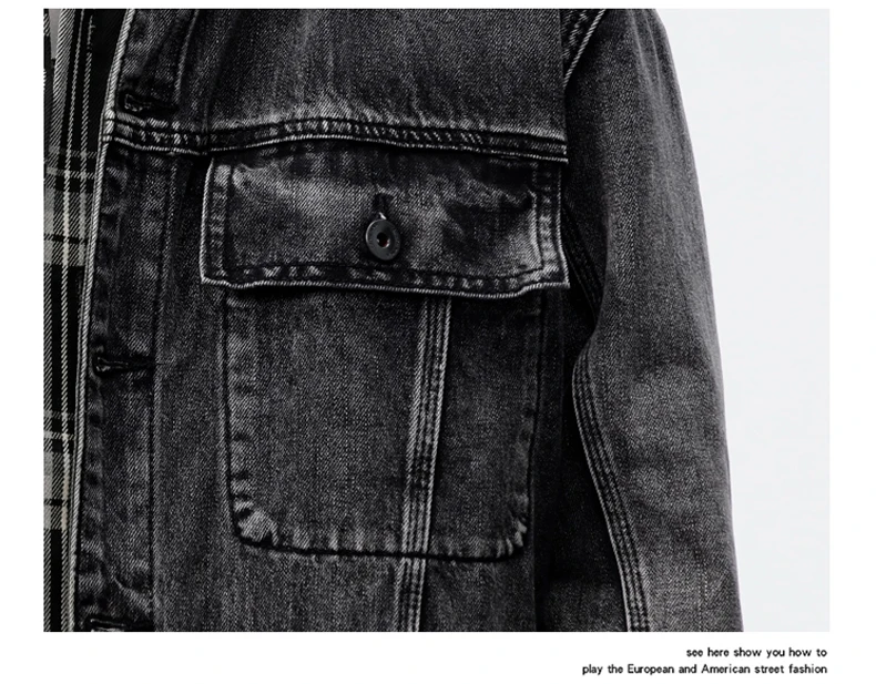 2026 Fall/Winter Grey Streetwear Brand American High-Street Washed Loose-Fit Plus-Size 5XL Workwear Pocket Denim Jacket for Men view 5