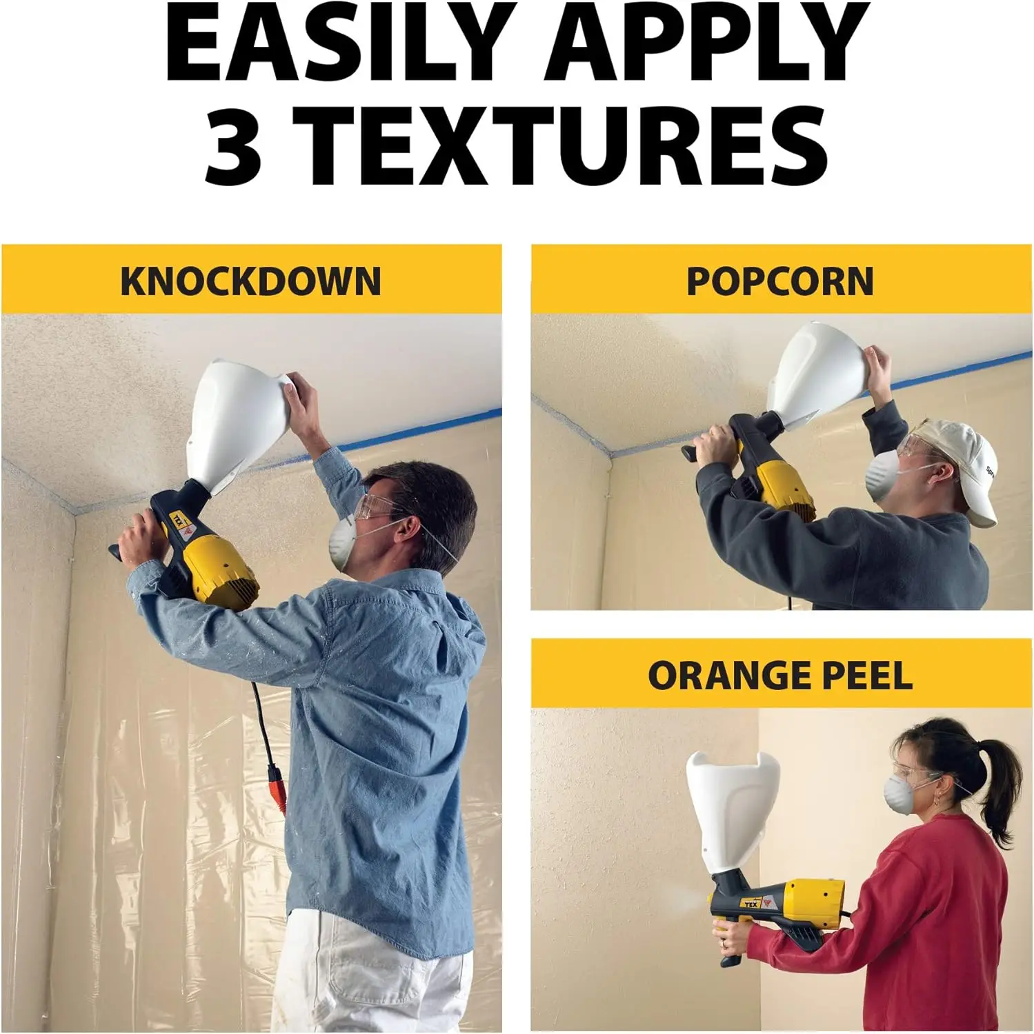 0520000 Power Tex Electric Corded Texture Sprayer, Sprays 3 Textured Patterns - Popcorn, Knockdown, and Orange Peel, 1 Gallon Ho