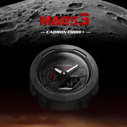 North EDGE Carbon Fiber Case Men's Watches MARS3 Stopwatch World Time Waterproof Belt Box Electronic Watch for Men