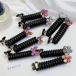 New Rhinestones Flower Heart Butterfly Strip Telephone Line Hair Band For Women Hair Tie Elastic Scrunchie Hair Accessories